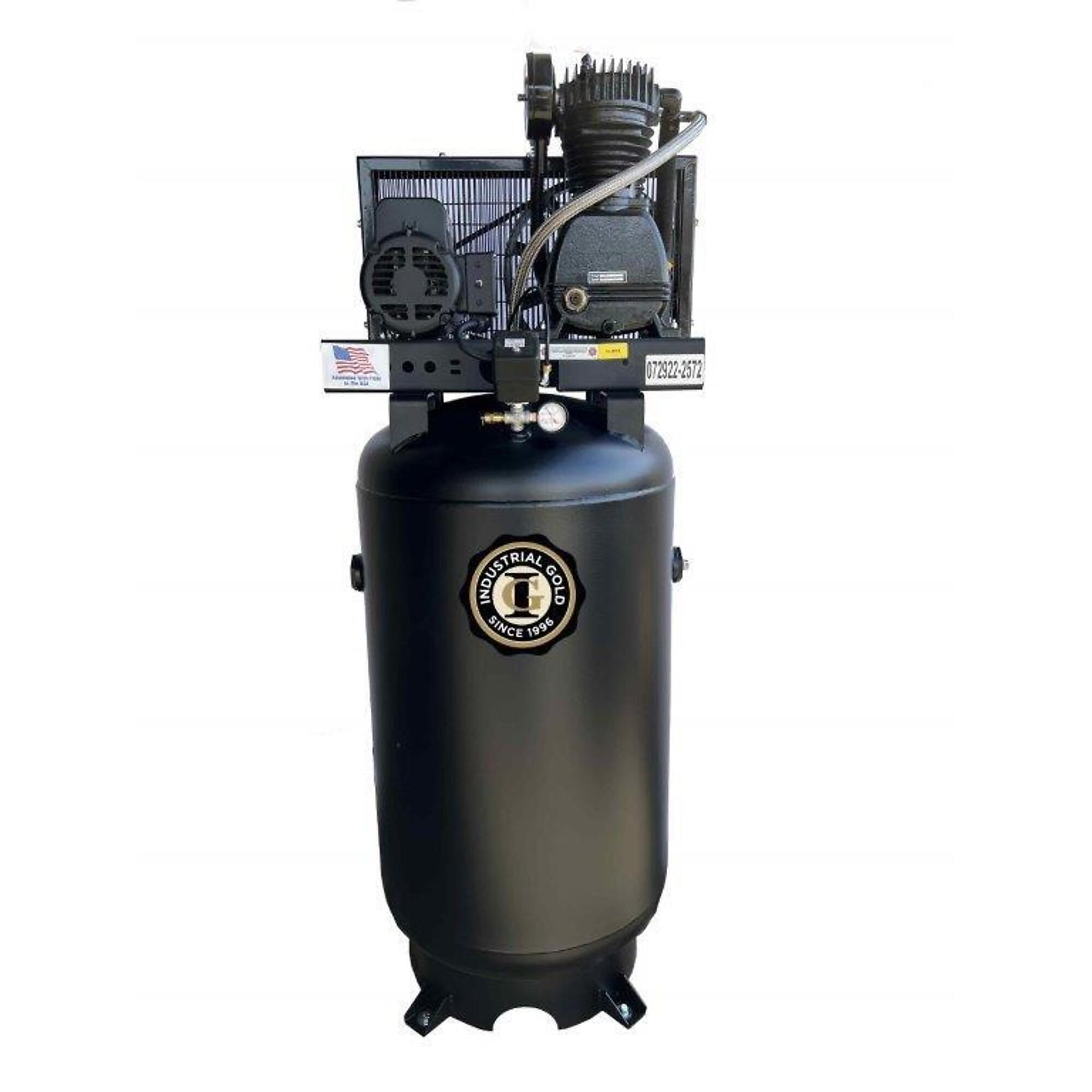 Industrial Gold, 5hp, 80 gallon 16CFM175PSI, 2 stage, Horsepower 5 HP, Air Tank Size 80 Gal, Volts 208-230 Model# CI521E83V